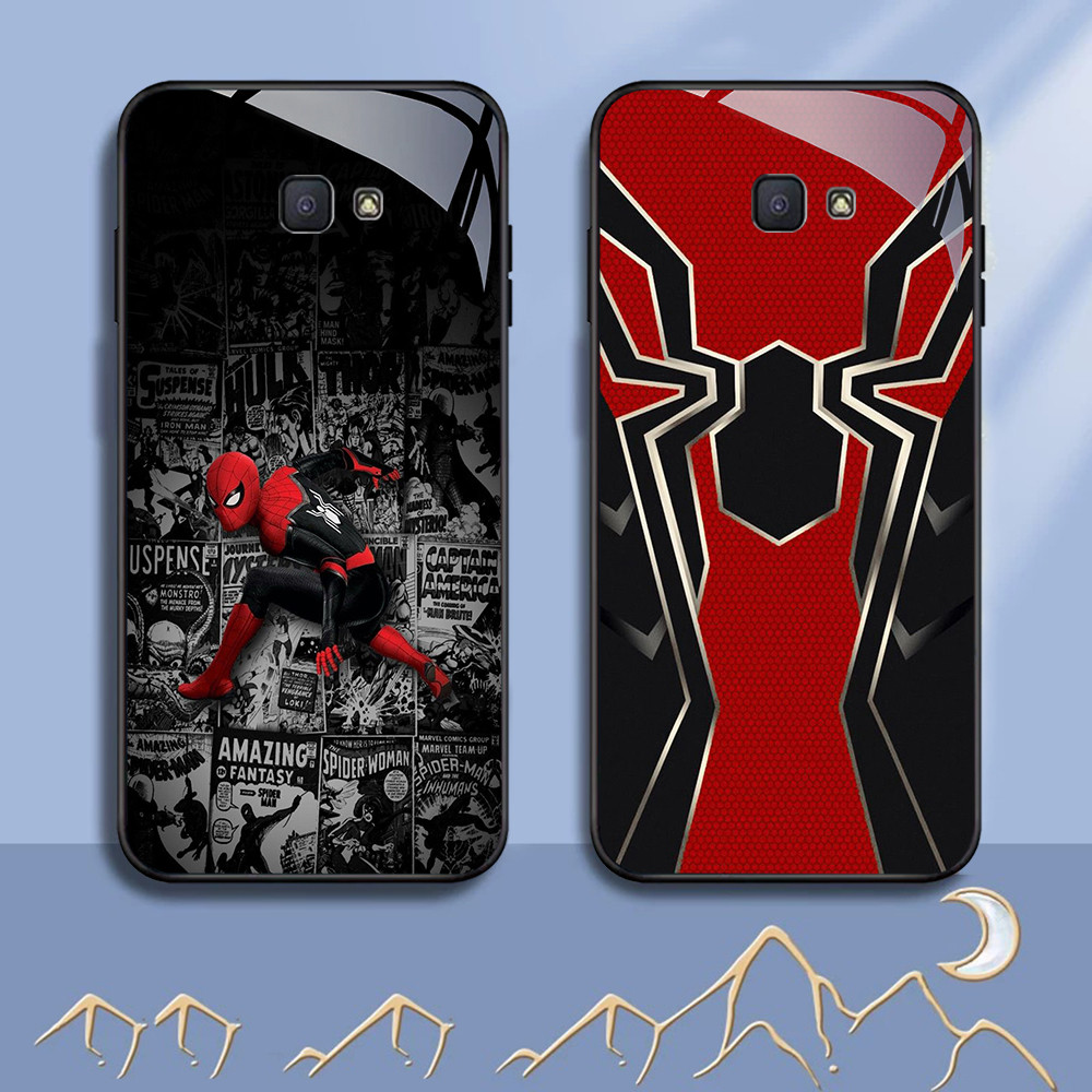 NC-83 Spiderman Kaca Glass Case Untuk untuk Samsung J7 Prime J6 J4 Core Pro Plus Note 9