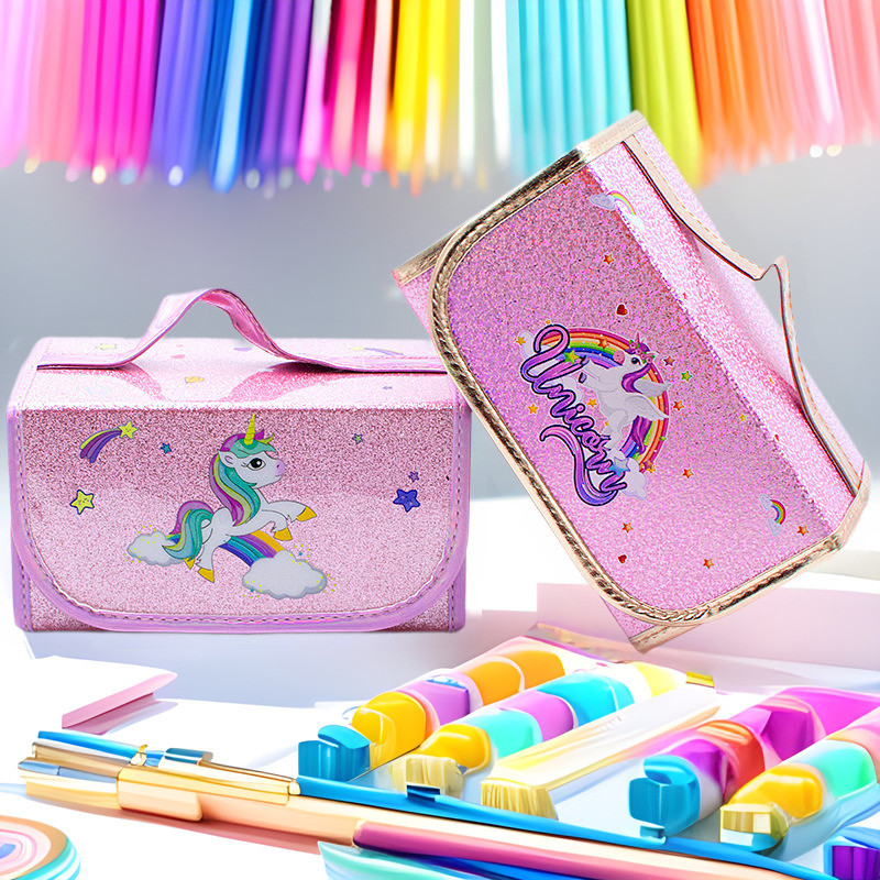 

Kotak Pensil Kotak Alat Tulis Unicorn Lipat Empat-dalam-Satu Kapasitas Besar PVC untuk Anak-anak Import