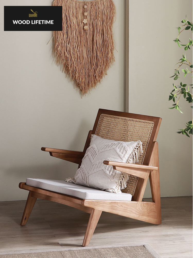 Gaya kuno tengah sofa tunggal orang, kayu keras rattan kangaroo, balkon kursi libur, kacang hitam wa
