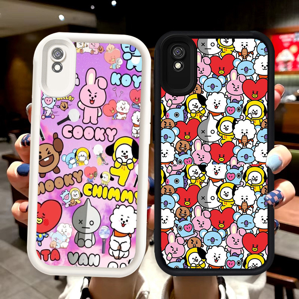 N2 BT21 Silikon hitam putih Casing untuk Xiaomi Redmi 6A A1 Note 7 A2 9A 9T POCO M3 M4 Pro Case
