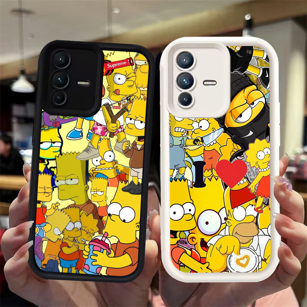 N92 The Simpson Silikon hitam putih Casing untuk VIVO V23 V23E Y200 Y75 5G Case
