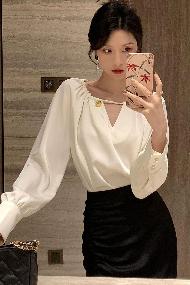 Musim gugur gaya Prancis Hong Kong Sister Royal Sister Tempat Kerja Perkomunan Temperamen Lengan Lo