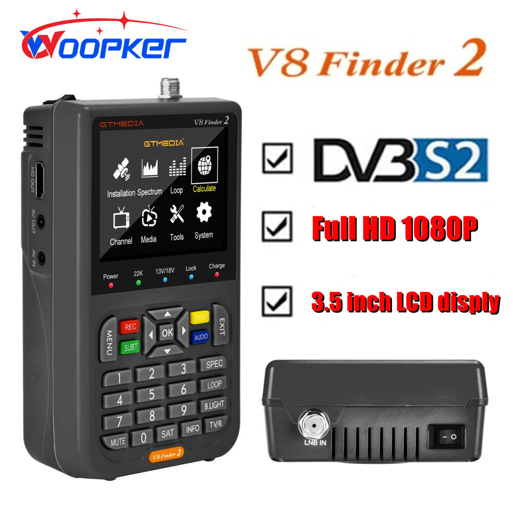Woopker V8 Finder2 DVB-S2 1080P Satelit Finder Digital FTA DVB-S/S2/ S2X Signal Detector Receiver LC