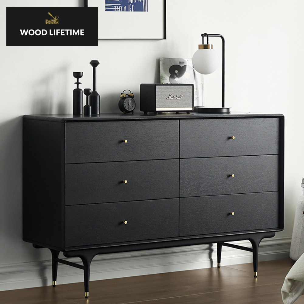 minimalis Nordik dengan gaya antik, baldi Montreal enam baldi, penyimpanan hitam, Kabinet laci kayu 