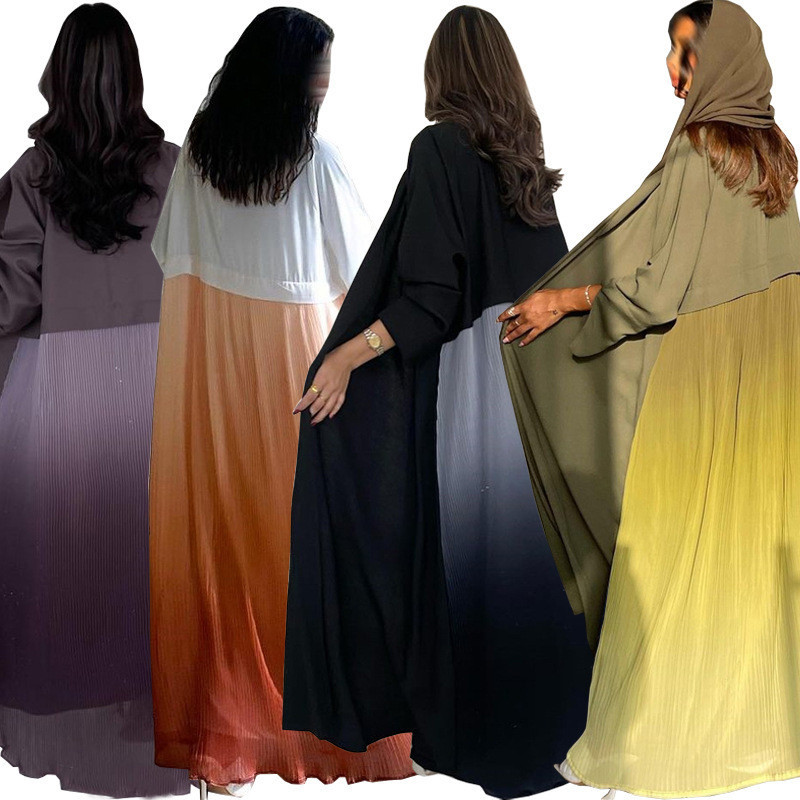 MQ089 Abaya Arab Muslim cardigan T ürkiye chiffon pleated patchwork pakaian