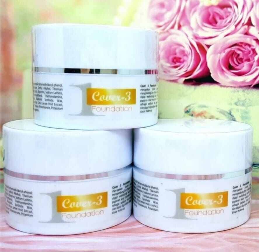 Cover 3 Foundation SPF 50 no 1 dan no 2 - sunscreen sunblock dengan foundation tabir surya SPF 50 n