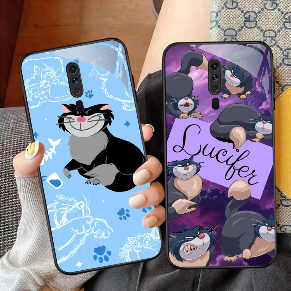 NC-33 Gato Lucifer Kaca Glass Case Untuk OPPO A5 A9 F11 A9X Reno 2F 2Z Pro