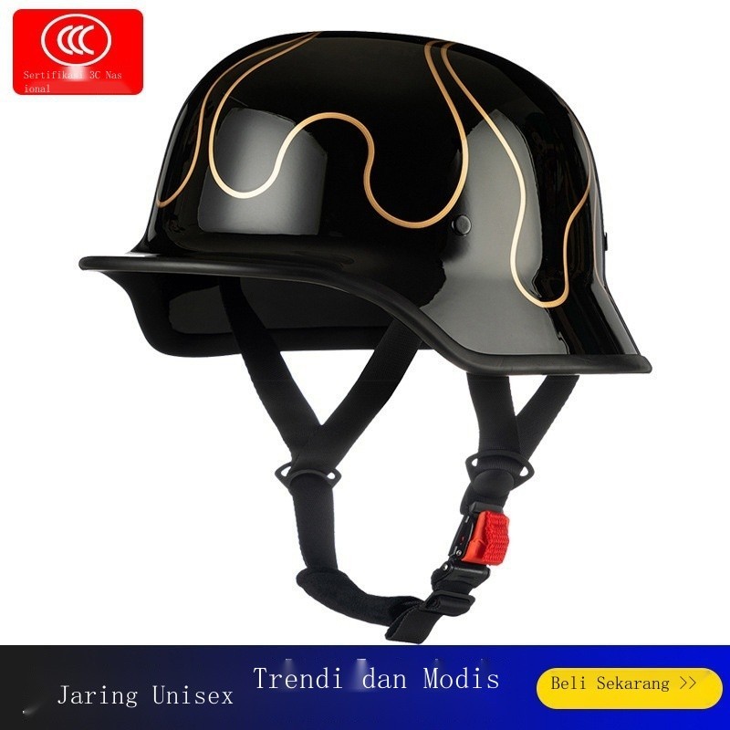 Y helm tentara gaya Jerman helm setengah retro sepeda motor helm sepeda motor penjelajah musim pana