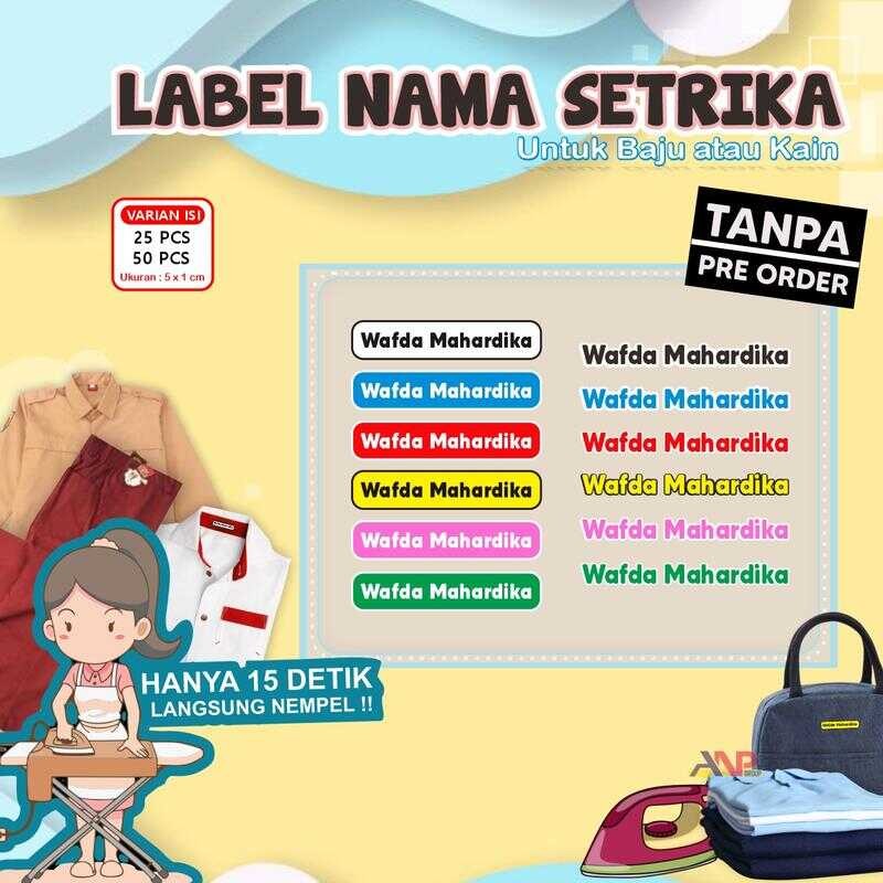 

ANP88 Stiker Kain Label Nama Bu Anak Sekolah Pesantren Asrama Name Tag Laundry Sticker Sablon Setrika DTF IF Digital