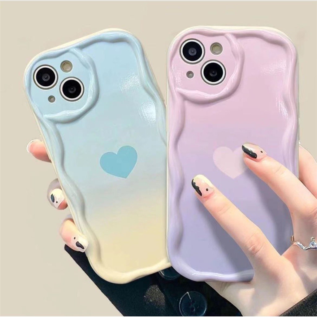 Casing hp OPPO A5 A52 A53 2020 A53S A54 A55 4G Gradient Candy Color Love 3D Soft Wave Edge TPU Phone