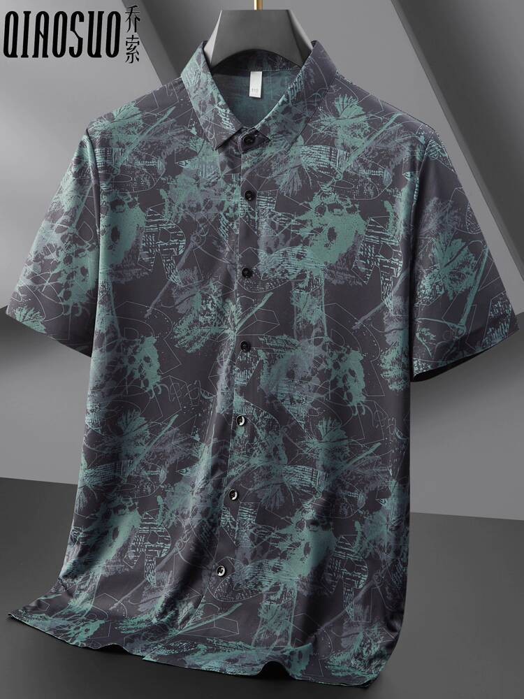 Kemeja Pendek Sutra Es Pria Ukuran Besar Motif Bunga Tren Baru Musim Panas 2025 Longgar Santai Lenga