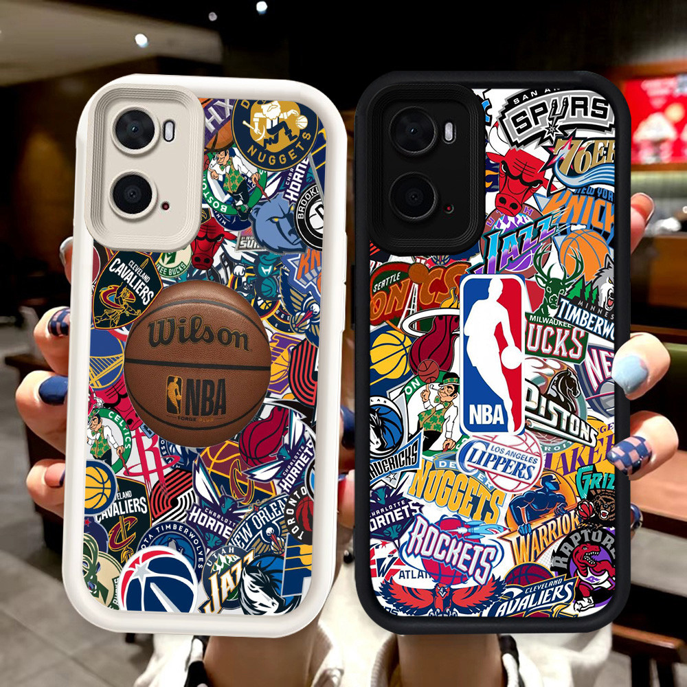 N91 Basketball Logo Silikon hitam putih Casing untuk Realme C33 C75 9i C67 OPPO A96 A36 A76 Case