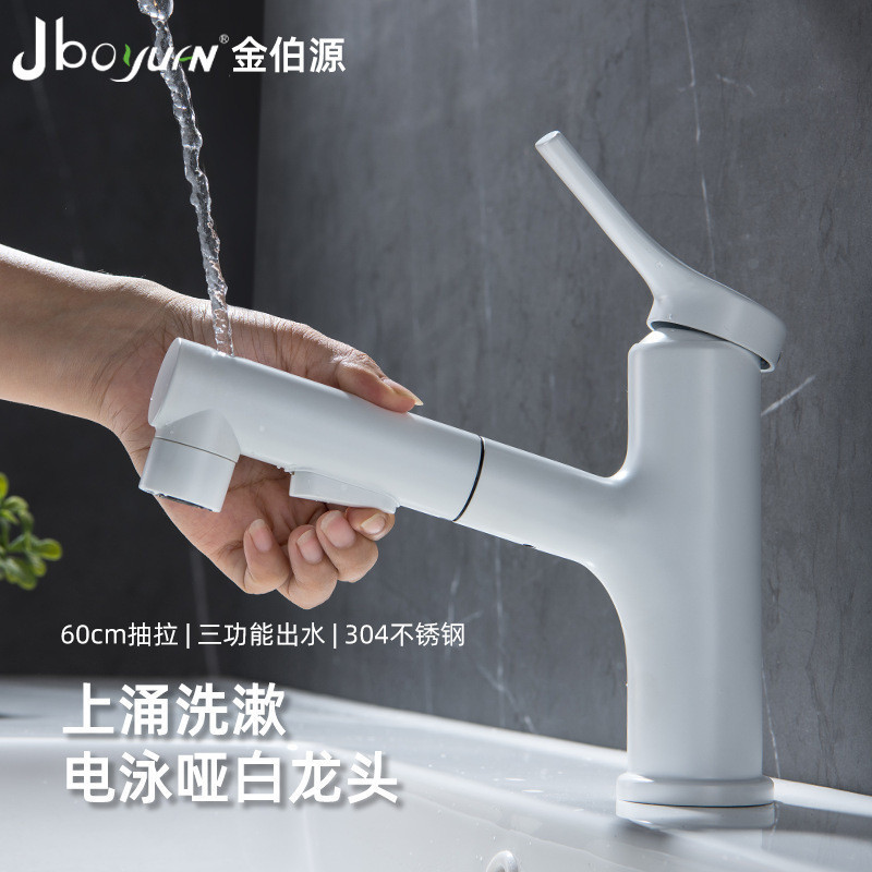 

304 baja stainless steel water plated matte white pull-out mouthwash multifunctional basin hot and cold faucet bathroom