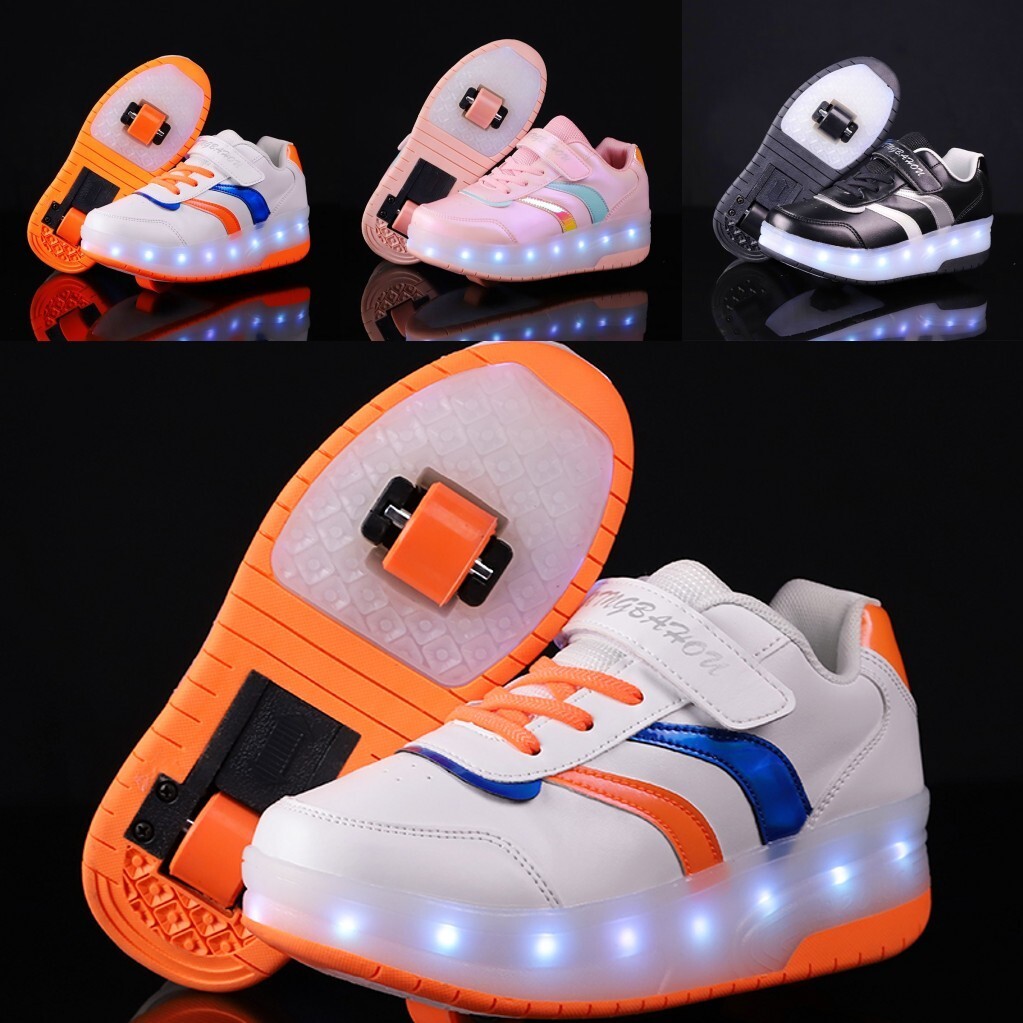Sepatu Roda Roller Skating Shoes Anak  Ganchuan CD096 Ice Skating LED Rechargeable Double Wheel Roll