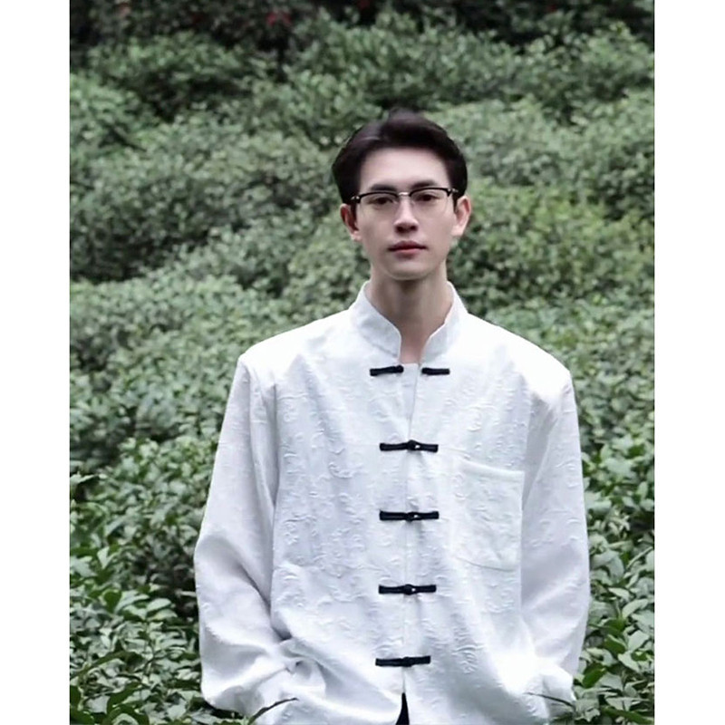 Kemeja Pria  Pakaian Cina baru dengan kaos bunga Republik musim gugur Cina, pakaian pria gaya Zhongs