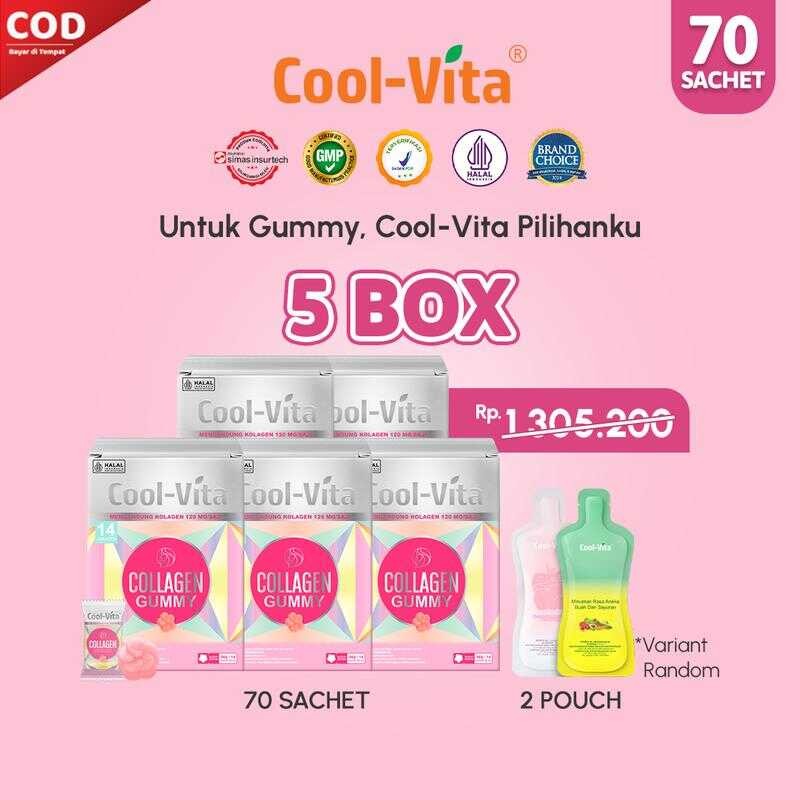 

[TT] Cooita 5 Gummy (1 Box isi @14 Pcs) + 2 Pouch Fiber Collagen RTD (Random) Rasa Jeruk Bali Lemon Segar Vitamin /