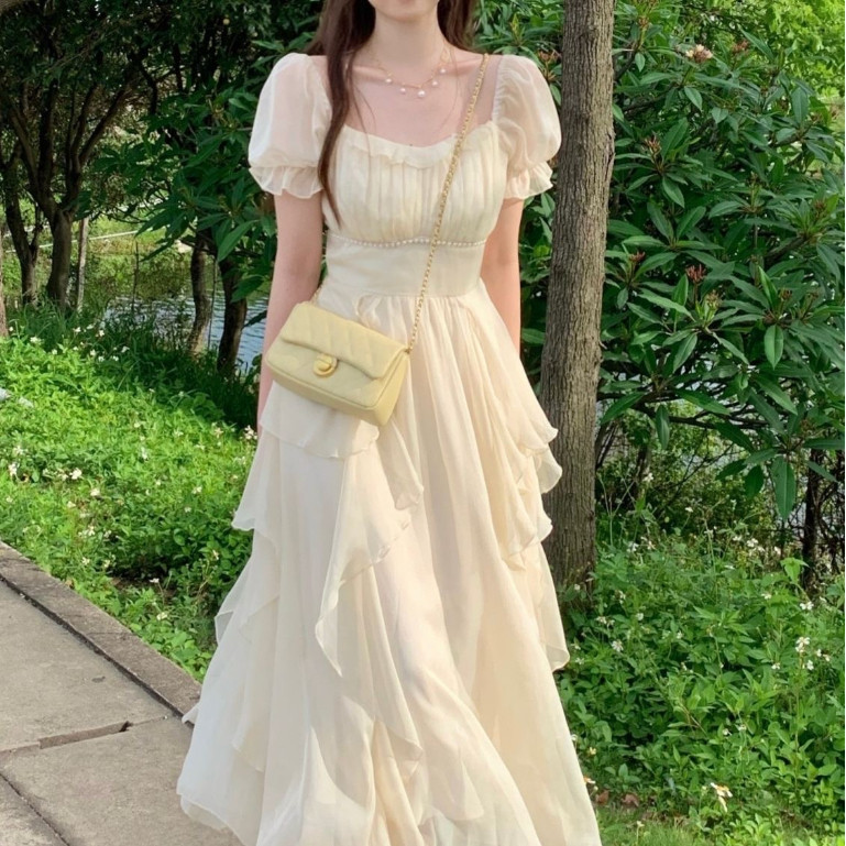 FANMU long dress pantai korean/dress putih fairy Z