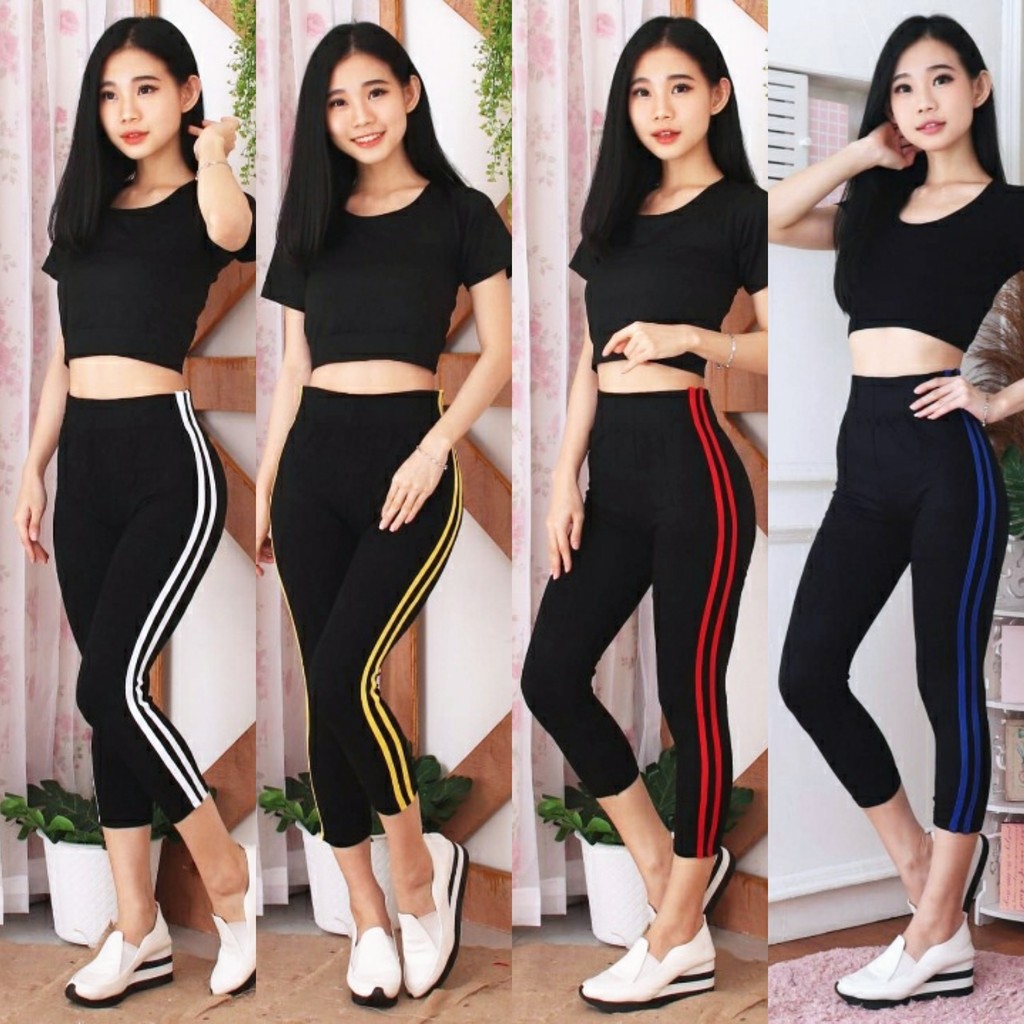 Legging Import 7/8 List Dua Warna / Legging Import Wanita S