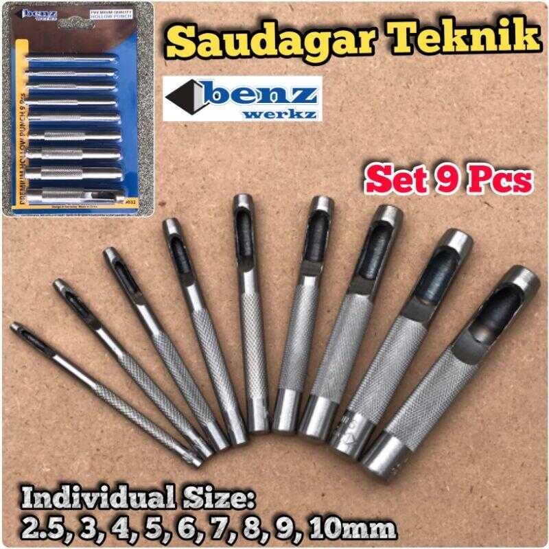 

Hollow Punch set 9pcs Betel Plong Set Pembolong plat Benz Werkz
