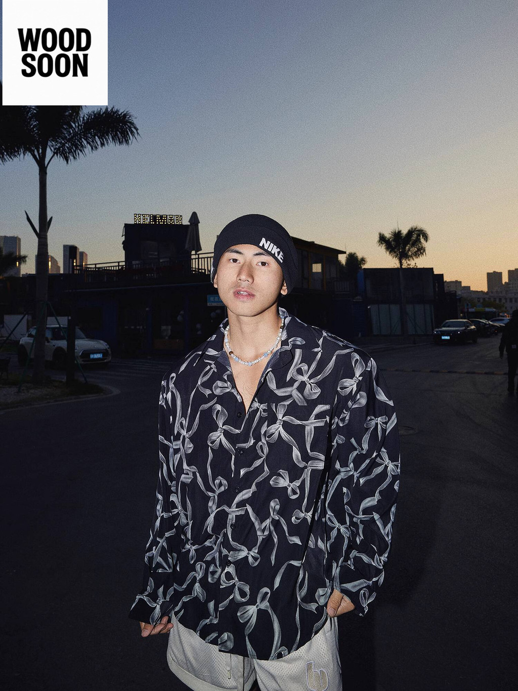 PAPASLILMONSTER Amerika Mewah Ringan Permukaan Sutra Gaya Uang Lama Cetakan Pita Tali Kemeja Lengan 