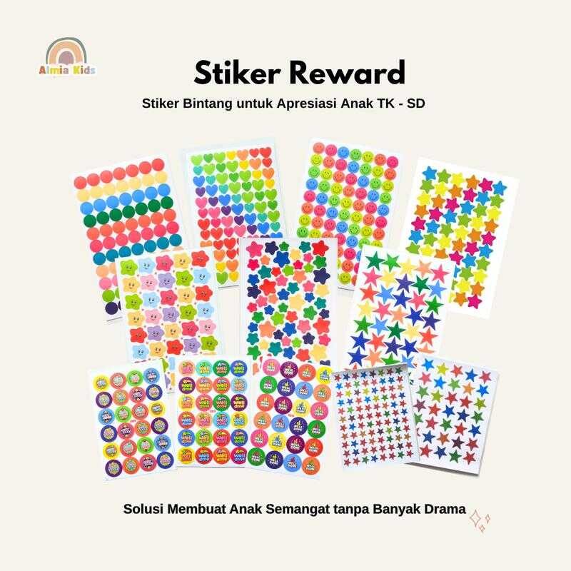 

Almia Kids - Sticker Reward/Stiker Anak/Stiker Warna Warni/Stiker Bintang Tempel untuk Apresiasi Belar Anak TK/PAUD/SD