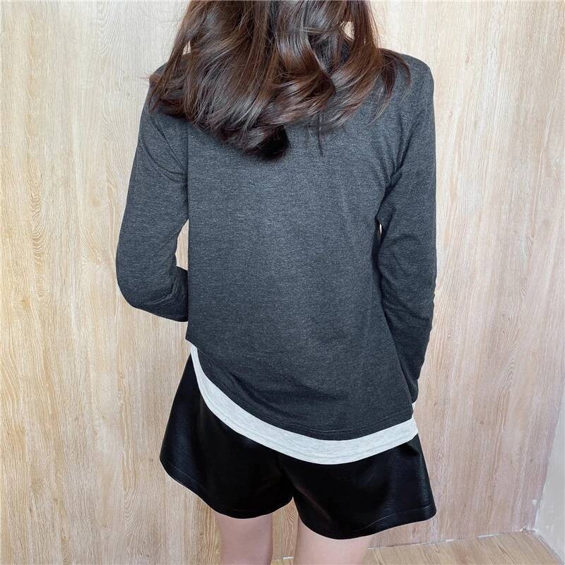 Pakaian Hamil Palsu 2 Potong Kaos Lengan Panjang Santai Menyusui Warna Solid Pakaian Menyusui Kehami