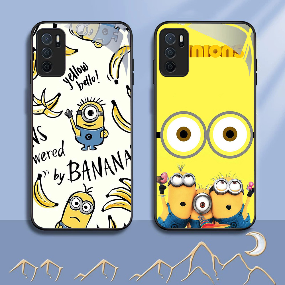 NC-53 M-Minions Kaca Glass Case Untuk OPPO A16 A16S A54S A95 A74 F19 F19S Reno 6 Lite