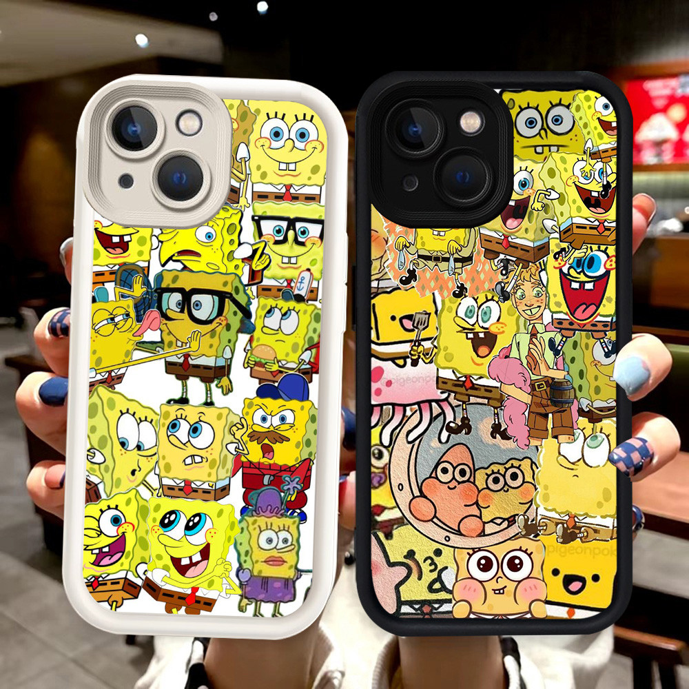 N100 spongebob Silikon hitam putih Casing untuk iPhone XS 15 X Pro Max Case