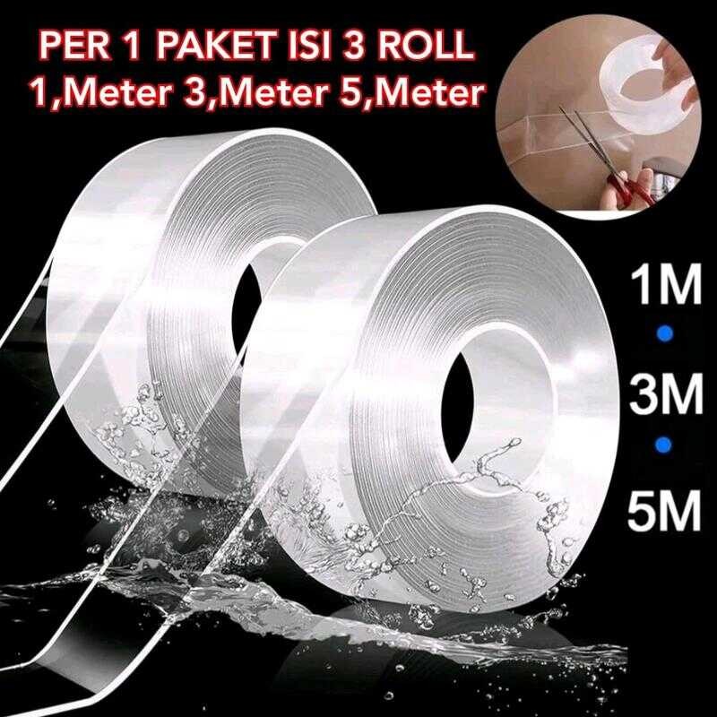 

3PCS Selotip Bening Dua Sisi Double Tape Nano Serbaguna 2cmx3Meter 5Meter 3 Roll
