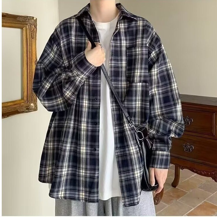 Kemeja Pria  Cek pria panas 2024 brand trendy melepaskan perlindungan matahari jaket kemeja lengan u