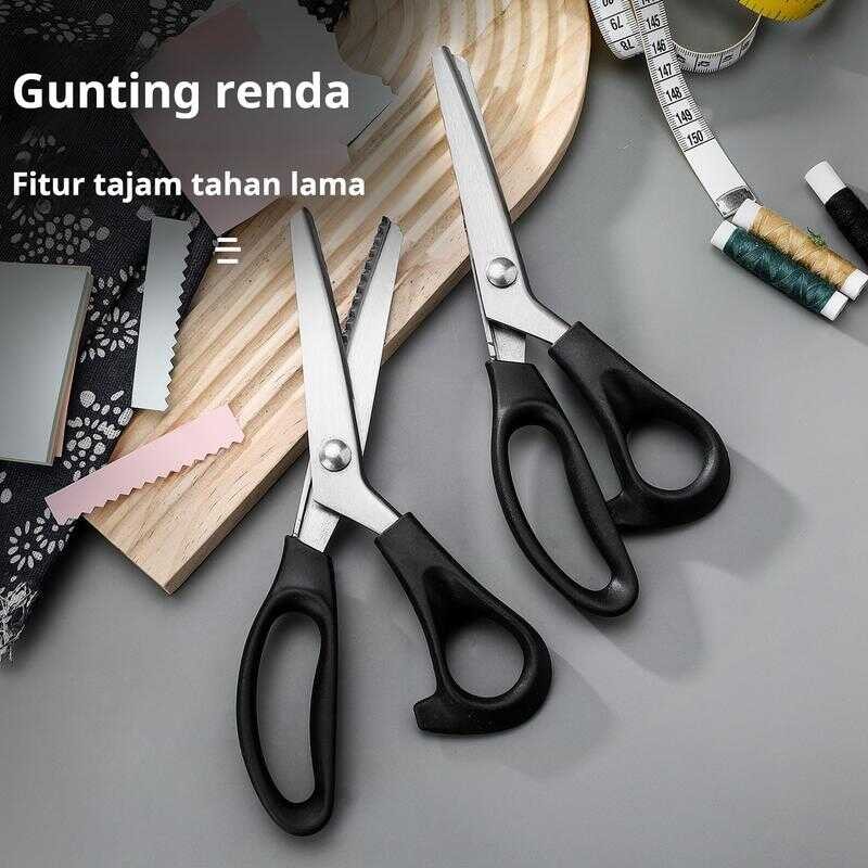

Gunting rumahan DIY segitiga gigi gergi tepi kunci penjahit renda gelombang pemotong kain gunting