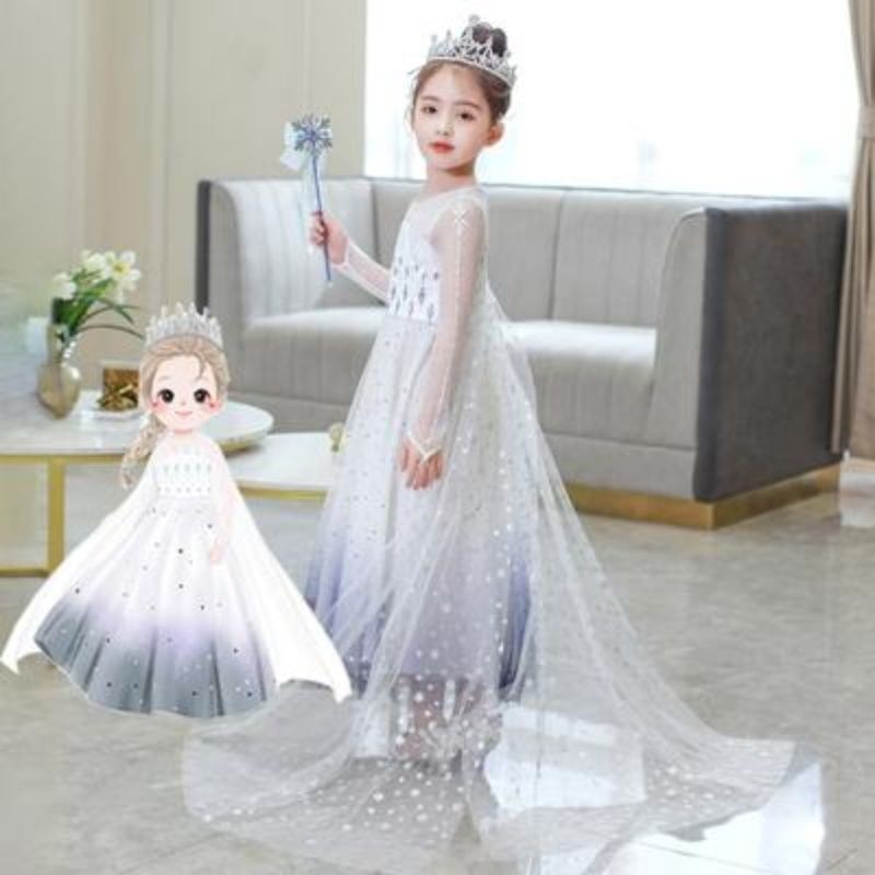 2022 Frozen 2 Elsa Princess Dress Girls White Elsa Dress Children's Dress Ai