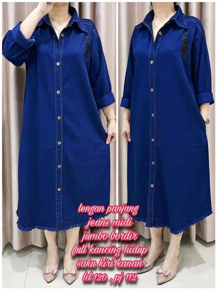 DRESS JEANS JUMBO / TUNIK JUMBO BORDIR MIDI (UKURAN SESUAI KETERANGAN PADA GAMBAR ) Z