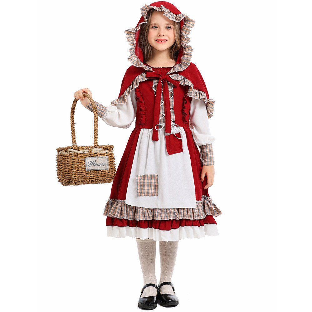 Costume Anak Terbaru Cosplay Halloween Orang Tua-Anak Dongeng Grimm Patch Farm Little Red Riding Hoo