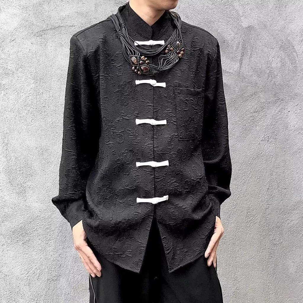 Kemeja Pria  Pakaian baru dengan kaos bunga Cina, Republik Cina musim panas, pakaian pria gaya Zhong