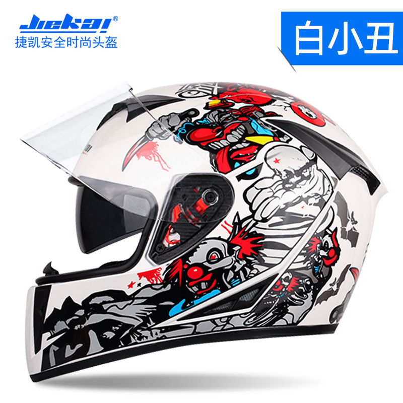 Helm Sepeda Motor Helmet  Jiekai Full Helmet Men and Women Covering Cool Four Seasons Motorcycle Rac