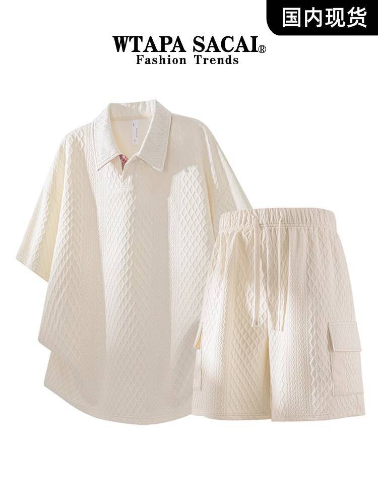 Lengan Pendek WTAPS SACAI untuk Pria Musim Panas Kerah Turun Dingin Bernapas Ukuran Besar Santai Kem