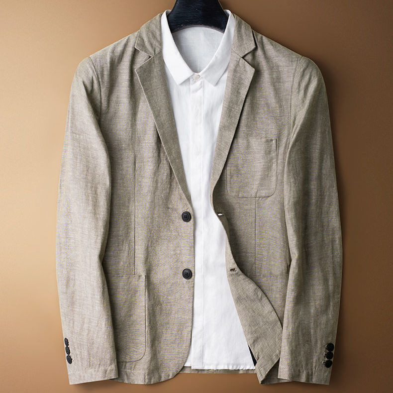 Setelan Jas Pria  Cotton trendy dan pria versi Korea licin cocok jaket tipis pakaian biasa laki-laki