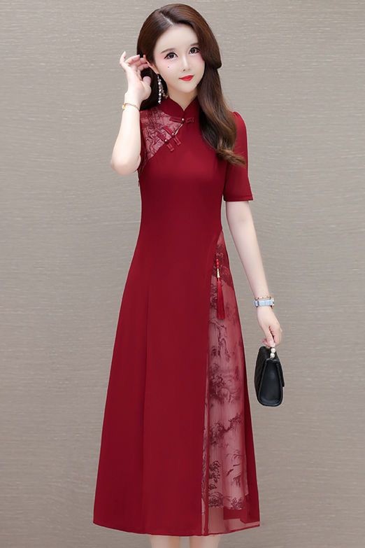 Jacquard kelas atas baru dan gaun Cina baru yang lebih baik untuk musim panas