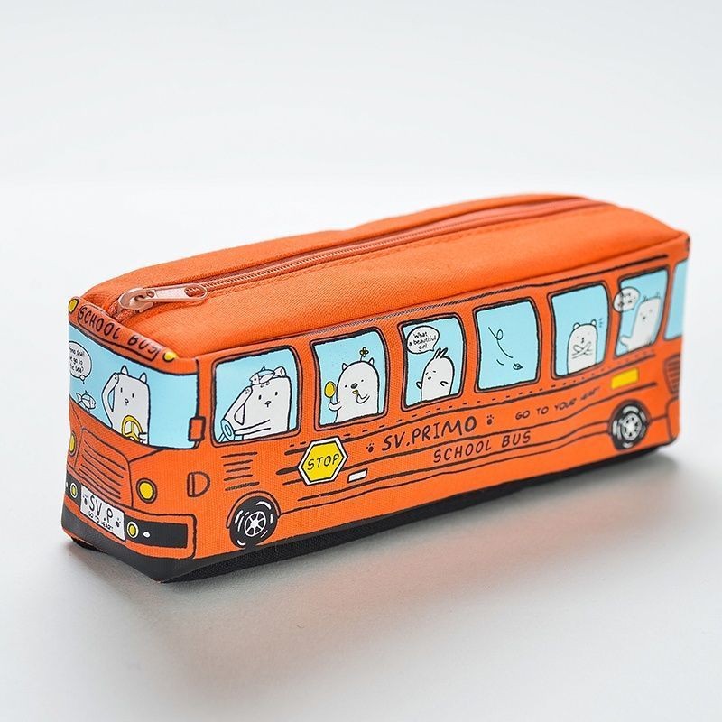 

Tas Pensil Canvas Bus Stationery Bag Art Kotak Kotak Anak Laki -Laki Korea Lucu Minimalis Ins Jepang