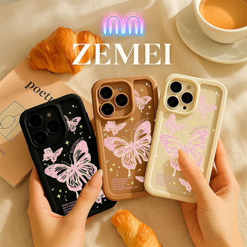 ZE MEI Pink Butterfly Phone Case For Infinix Smart 5 6（RM2 32GB RM3 64GB ) 7  8 Hot 9 10 11 12  Play