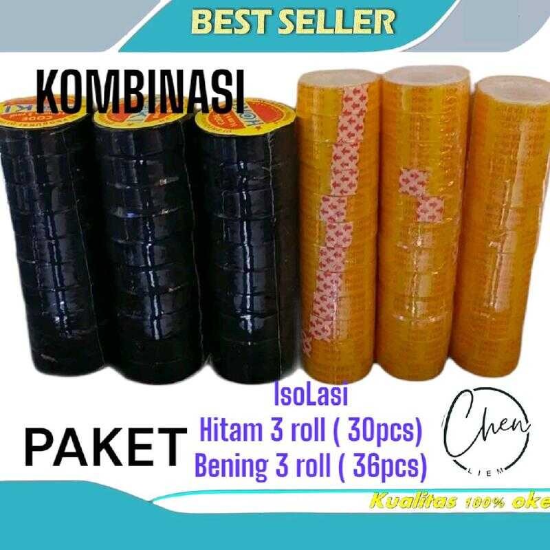 

6 roll ( 66 pcs ) isolasi Hitam & bening Murah /Hoki,Zebra,Abc Harga Grosir / Paket usaha/ Termurah/Paket kombinasi