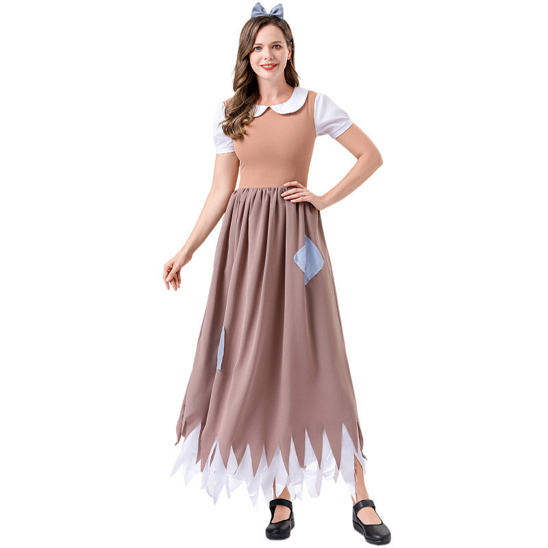 Kostum Halloween putri pembantu berpakaian pertengahan abad patchwork rag kostum bermain peran malan