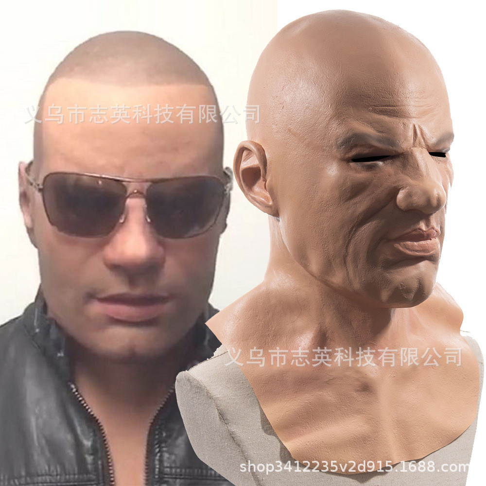 Topeng Cosplay  pria tampan lucu topeng karakter botak cantik wajah penuh headgear Halloween makeup 