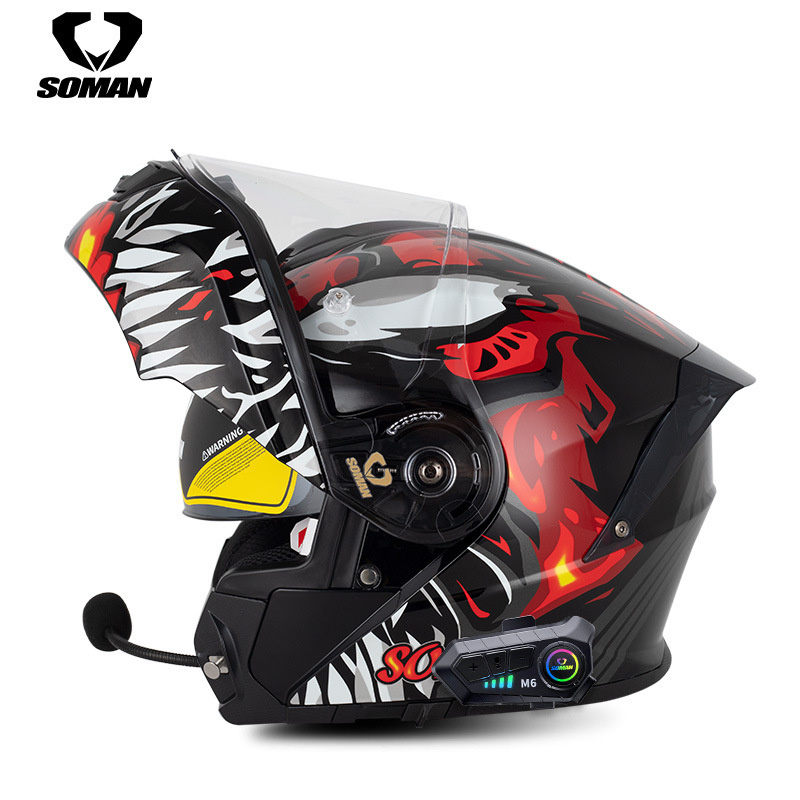 Helm Sepeda Motor Helmet  SOMAN motor putar wajah untuk sepeda luar telinga SM965 helm Bluetooth