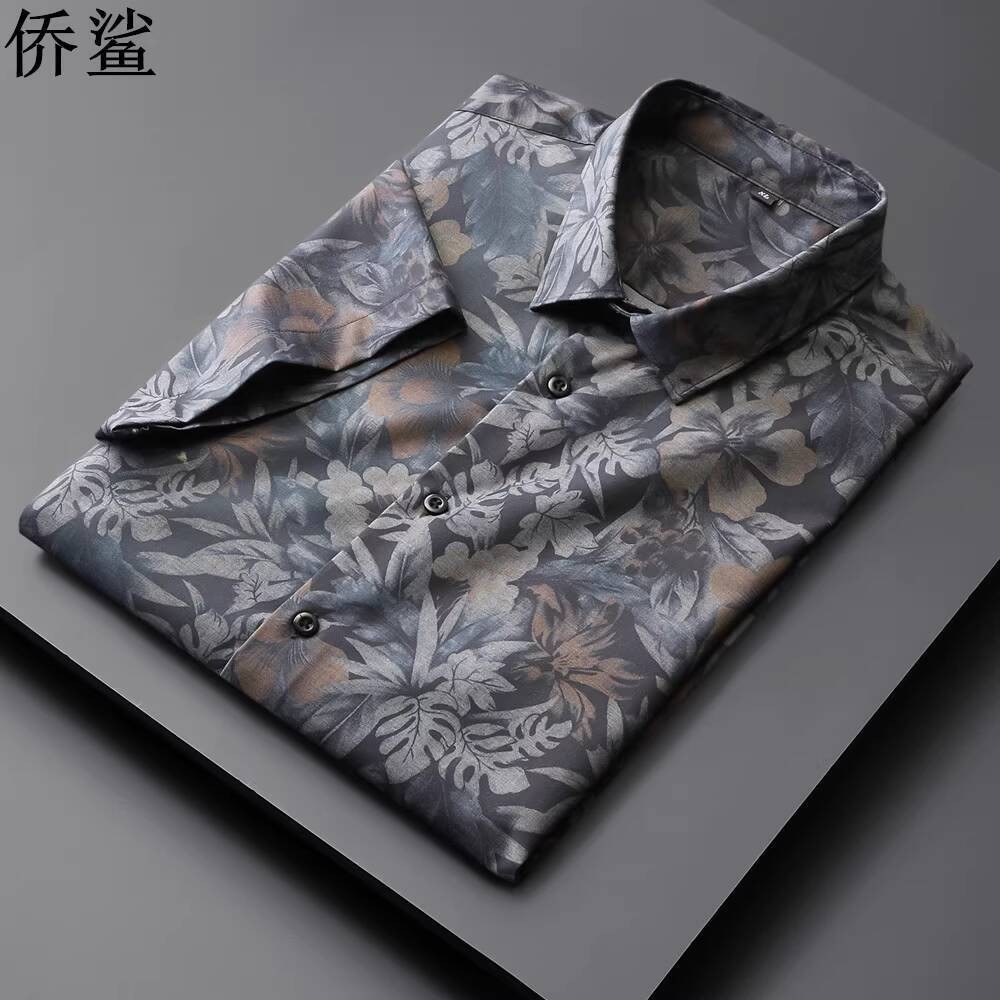 Lengan Pendek Pria Besar Berkualitas Tinggi Longgar Musim Panas Ukuran Plus Motif Bunga Kemeja Kasua