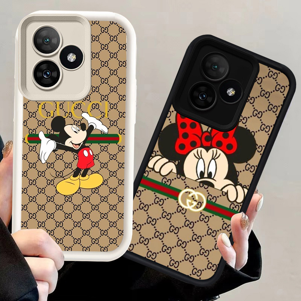 N87 Mickey and Minnie Silikon hitam putih Casing untuk Realme C55 C31 C63 C61 C35 C51 Narzo 50A Prim