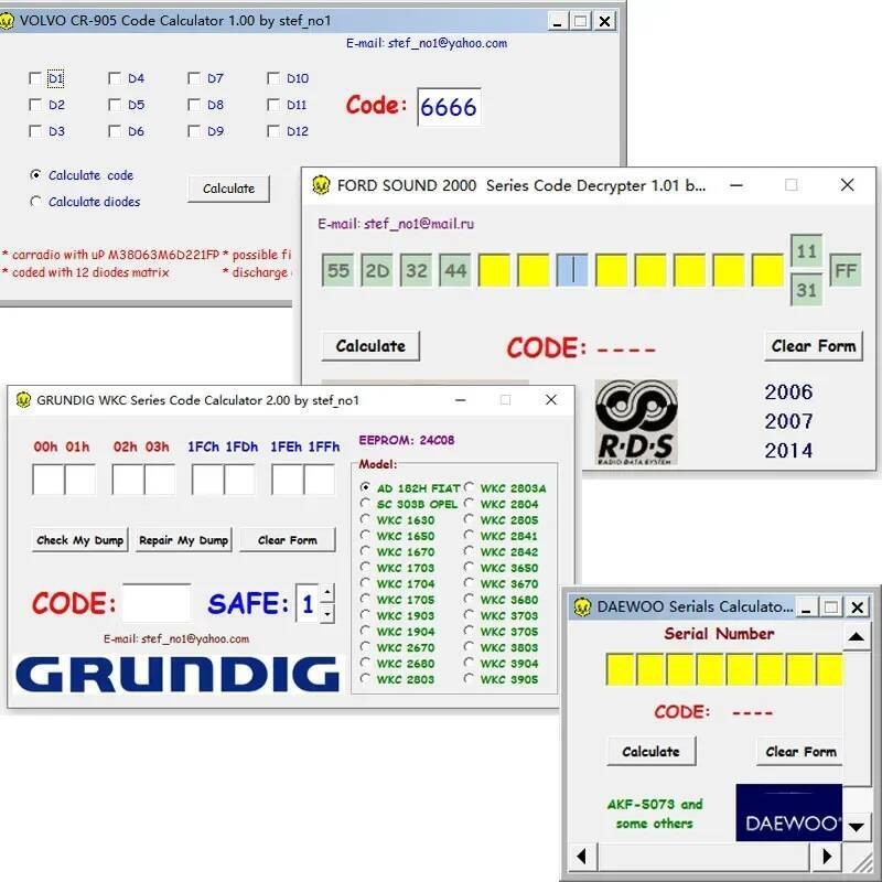 

Kalkulator V.2.0 Membuka Radio Stereo Mobil/Kode Radio/Rekode/Decode CD Lebih dari 170 Kode untuk VW/Ford/B