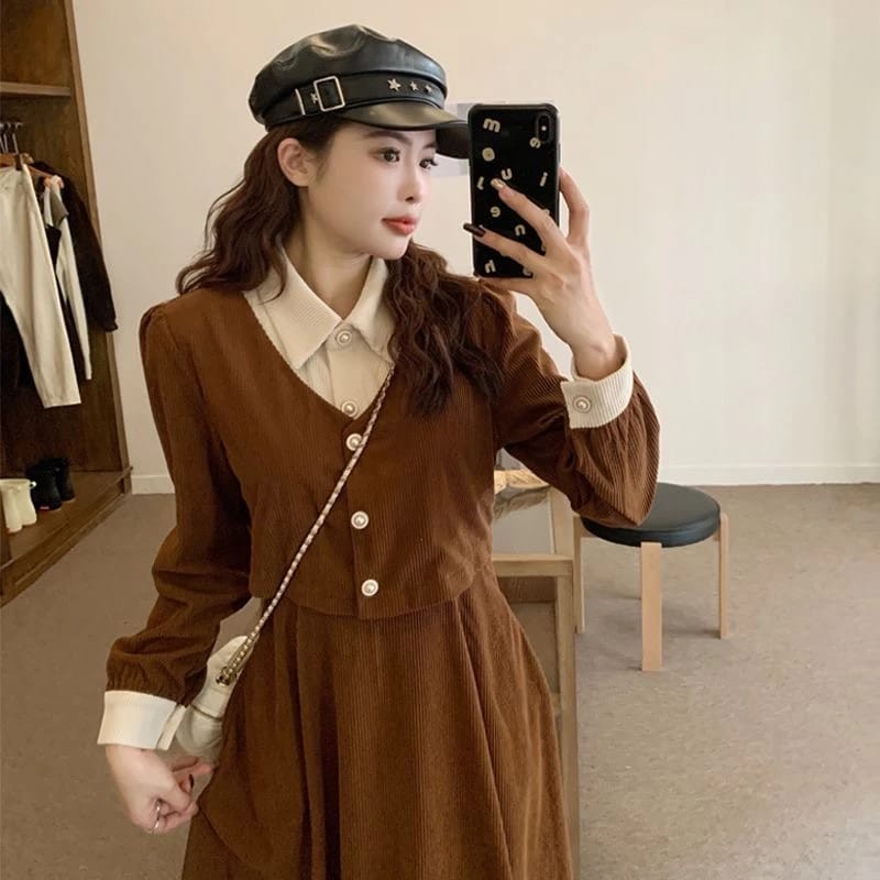 HIJAB FRIENDLY DRESS WANITA LENGAN PANJANG RETRO POLOS KOREA STYLE K