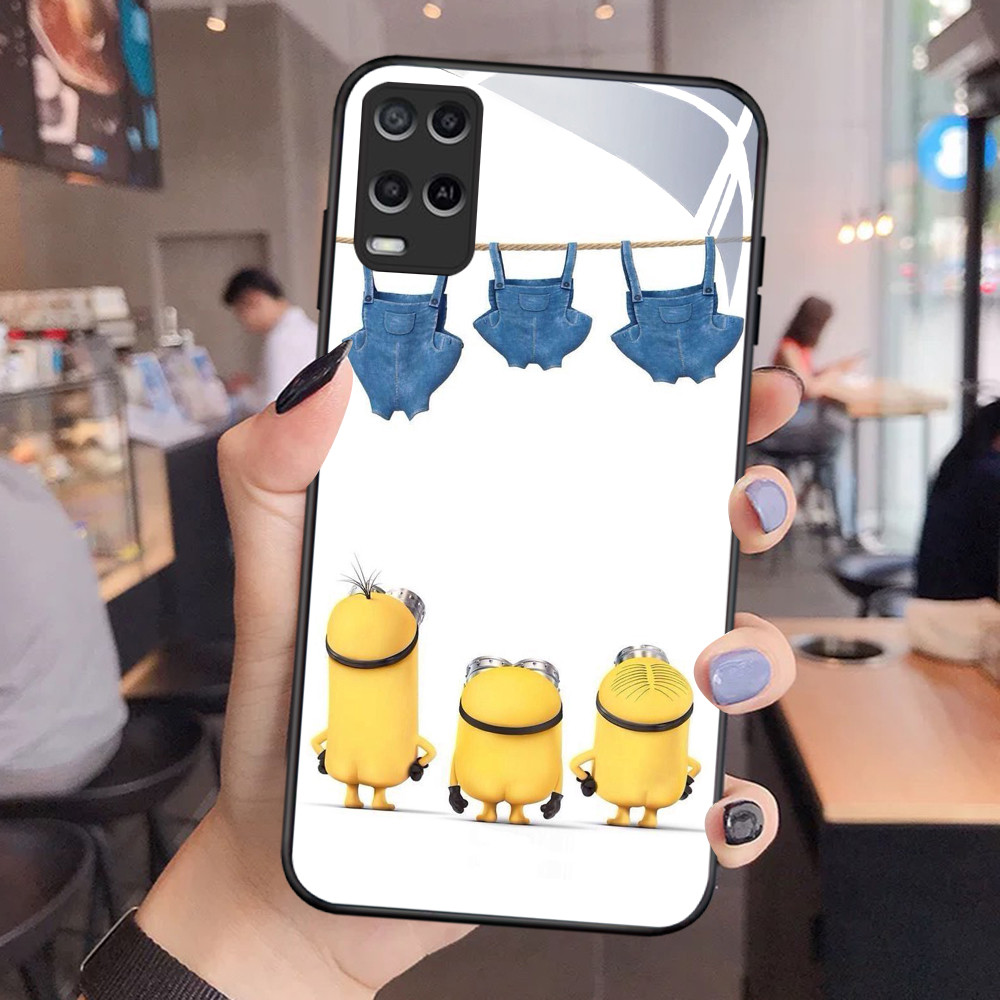 NC-58 Minions Kaca Glass Case Untuk OPPO A54 A55 Reno Narzo 7 8 8i 9 50 Pro